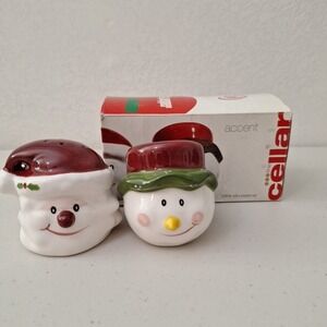 Vtg The Cellar Snowman Head Salt and Pepper Shakers Set Ceramic Christmas  W/box